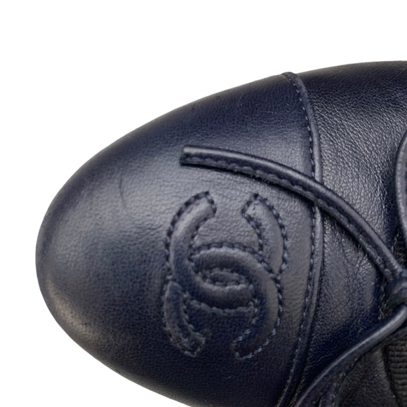 Chanel Navy Blue Leather Ballet Flats Size 37 - Picture 14 of 16